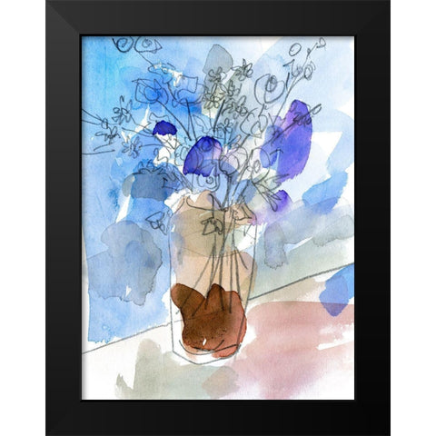 Bunch of Blue Flowers IV Black Modern Wood Framed Art Print by Wang, Melissa