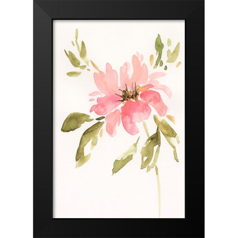 One Pink Bloom II Black Modern Wood Framed Art Print by Moore, Regina