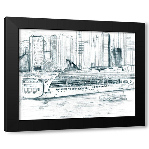 Ferryboats II Black Modern Wood Framed Art Print with Double Matting by Wang, Melissa