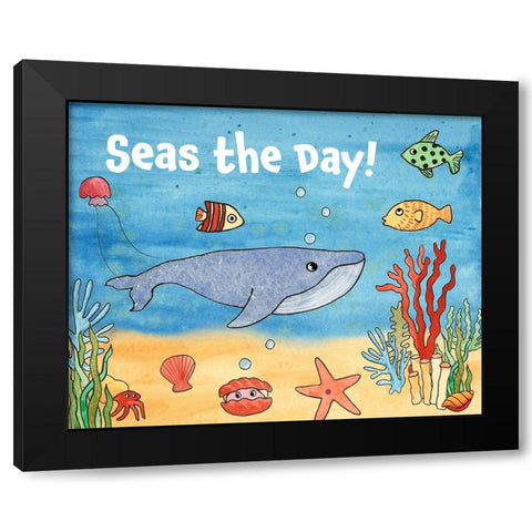 Cute Sea Creatures II Black Modern Wood Framed Art Print with Double Matting by Longley, Alicia