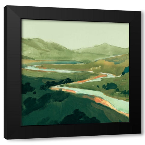 Winding Green River I Black Modern Wood Framed Art Print by Green, Jacob