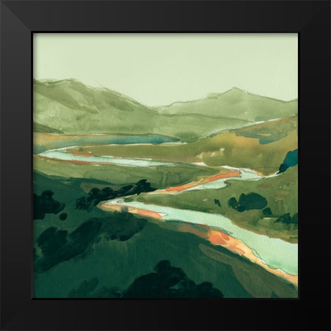 Winding Green River I Black Modern Wood Framed Art Print by Green, Jacob