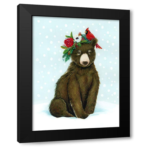 Winter Woodland Creatures with Cardinals I Black Modern Wood Framed Art Print with Double Matting by Marr, Laura