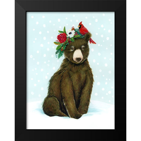 Winter Woodland Creatures with Cardinals I Black Modern Wood Framed Art Print by Marr, Laura