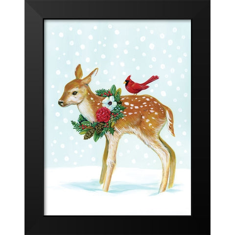 Winter Woodland Creatures with Cardinals II Black Modern Wood Framed Art Print by Marr, Laura