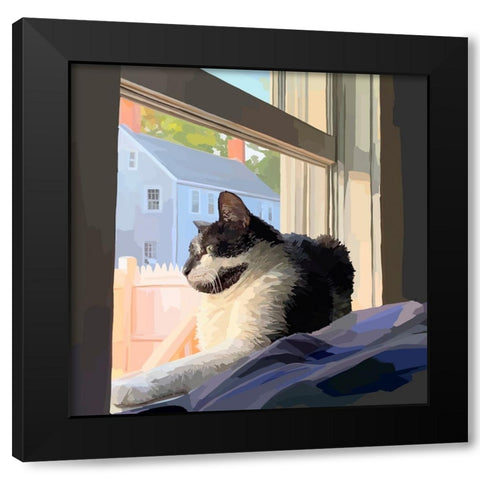 Sunning Kitties II Black Modern Wood Framed Art Print with Double Matting by Kalina, Emily