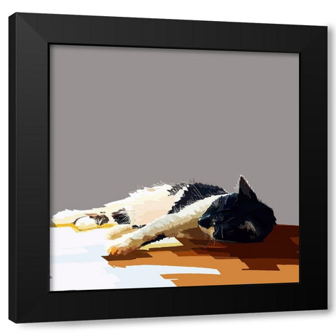 Sunning Kitties IV Black Modern Wood Framed Art Print with Double Matting by Kalina, Emily