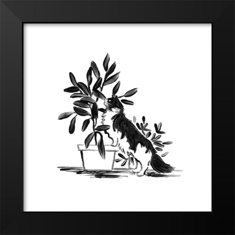Purrfect House Plants I Black Modern Wood Framed Art Print by Vess, June Erica
