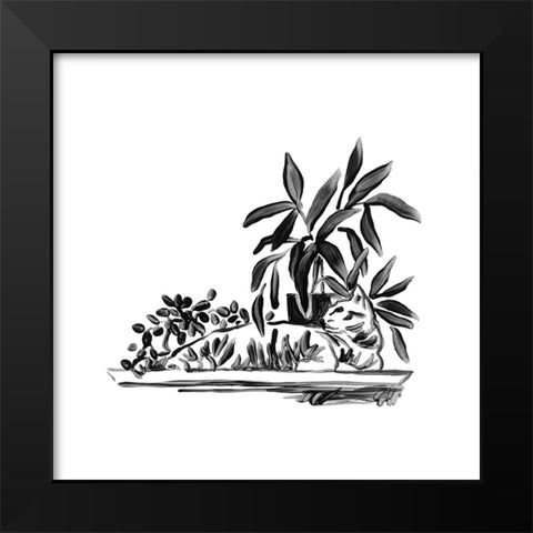 Purrfect House Plants III Black Modern Wood Framed Art Print by Vess, June Erica