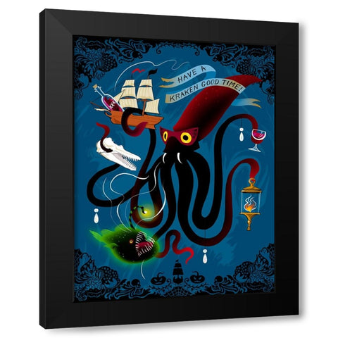 Spooky Cephalopod Chandeliers II Black Modern Wood Framed Art Print with Double Matting by Marr, Laura