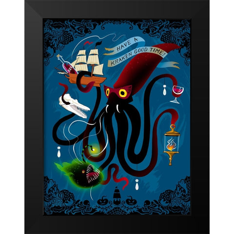 Spooky Cephalopod Chandeliers II Black Modern Wood Framed Art Print by Marr, Laura
