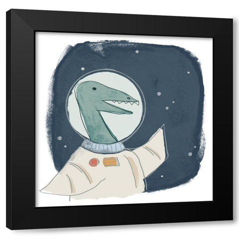 Space Dino IV Black Modern Wood Framed Art Print by Vess, June Erica