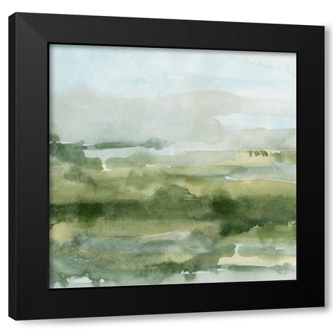 Soft Sage Landscape I Black Modern Wood Framed Art Print with Double Matting by Caroline, Emma