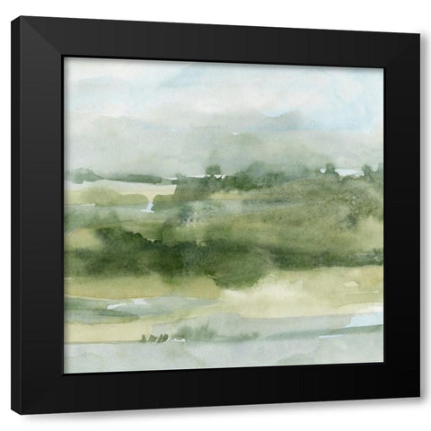 Soft Sage Landscape II Black Modern Wood Framed Art Print with Double Matting by Caroline, Emma