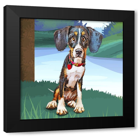 Beagle Baby Black Modern Wood Framed Art Print with Double Matting by Curinga, Kim
