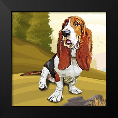 Bashful Basset Black Modern Wood Framed Art Print by Curinga, Kim
