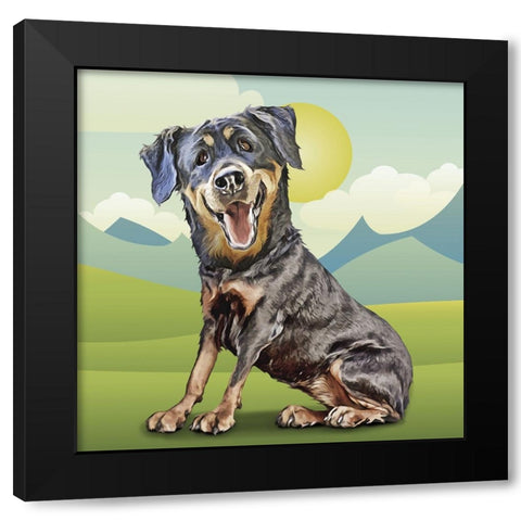 Happy Rottie Black Modern Wood Framed Art Print by Curinga, Kim