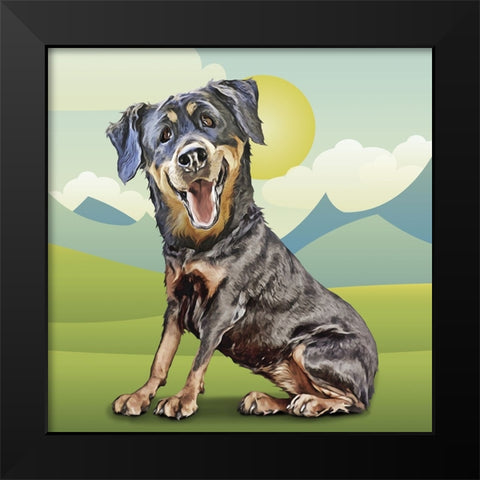 Happy Rottie Black Modern Wood Framed Art Print by Curinga, Kim