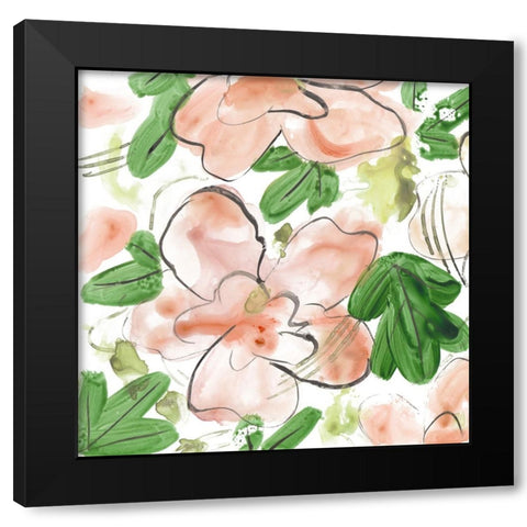 Peachy Flora I Black Modern Wood Framed Art Print by Wang, Melissa