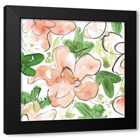 Peachy Flora II Black Modern Wood Framed Art Print by Wang, Melissa