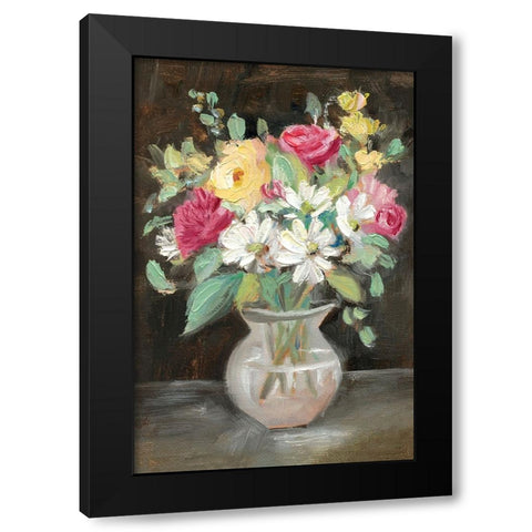 Pink Floral Bouquet Black Modern Wood Framed Art Print with Double Matting by Iafrate, Sandra