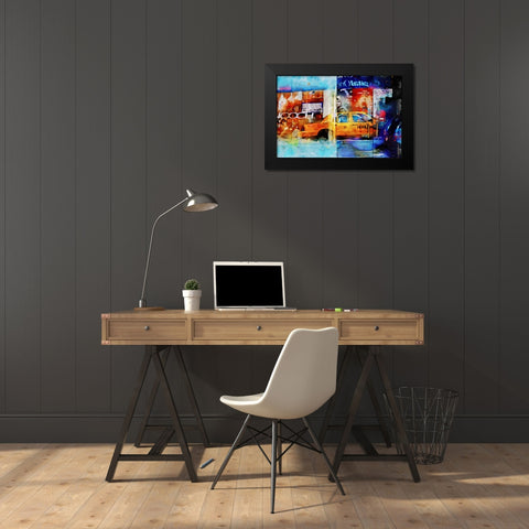 Chelsea Taxi Reflection Black Modern Wood Framed Art Print by Pica, Jeff