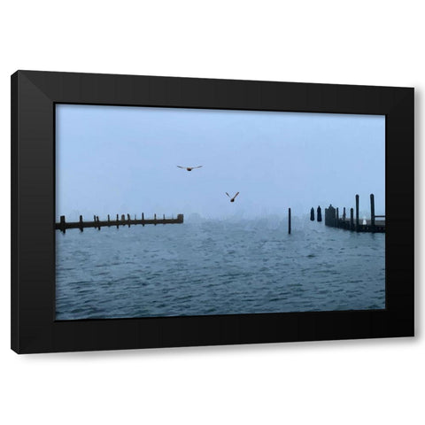 Pines Harbor Blue Black Modern Wood Framed Art Print with Double Matting by Pica, Jeff