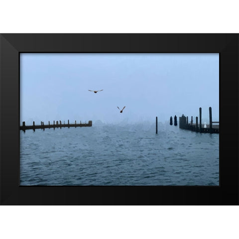 Pines Harbor Blue Black Modern Wood Framed Art Print by Pica, Jeff