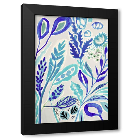 Leaves in Blue I Black Modern Wood Framed Art Print with Double Matting by Fields, Karen