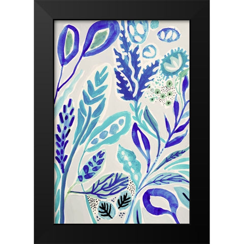 Leaves in Blue I Black Modern Wood Framed Art Print by Fields, Karen