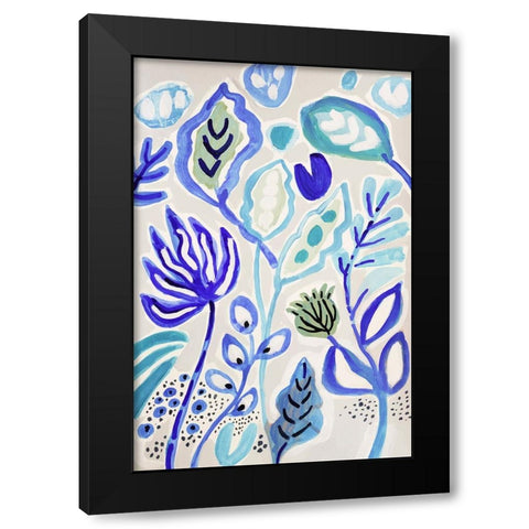 Leaves in Blue II Black Modern Wood Framed Art Print with Double Matting by Fields, Karen