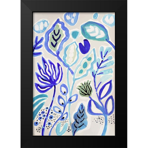 Leaves in Blue II Black Modern Wood Framed Art Print by Fields, Karen