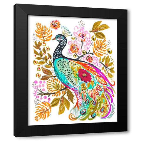 Sweet Peacock Black Modern Wood Framed Art Print by Fields, Karen
