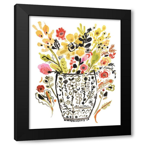 Inked Yellow Flowers in Vase Black Modern Wood Framed Art Print with Double Matting by Fields, Karen