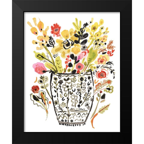 Inked Yellow Flowers in Vase Black Modern Wood Framed Art Print by Fields, Karen