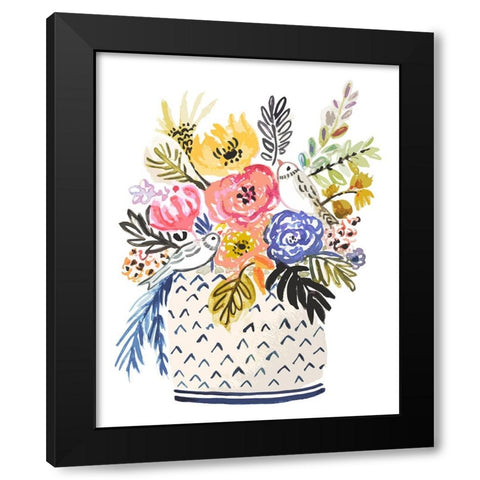 Cottage Bird Vase Black Modern Wood Framed Art Print with Double Matting by Fields, Karen