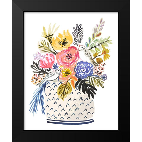 Cottage Bird Vase Black Modern Wood Framed Art Print by Fields, Karen