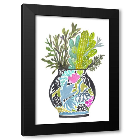 Painted Vase With Cactus Black Modern Wood Framed Art Print by Fields, Karen