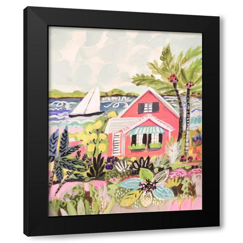 Coastal Pink Cabin Black Modern Wood Framed Art Print by Fields, Karen