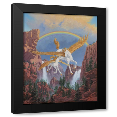 Mother Unicorn And Child Black Modern Wood Framed Art Print with Double Matting by Courtney, Richard