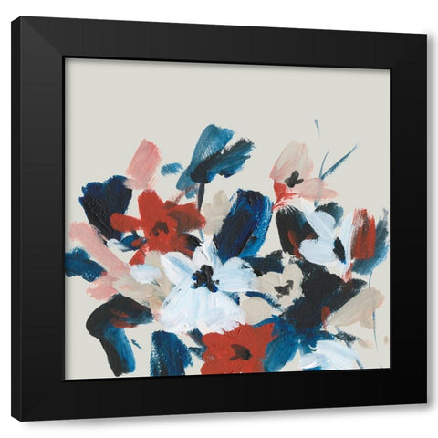 Indigo and Crimson Blooms I Black Modern Wood Framed Art Print by Wang, Melissa