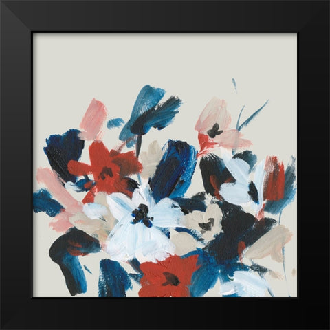 Indigo and Crimson Blooms I Black Modern Wood Framed Art Print by Wang, Melissa