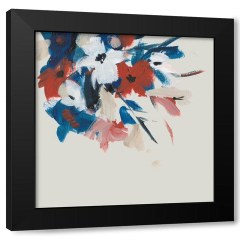 Indigo and Crimson Blooms II Black Modern Wood Framed Art Print by Wang, Melissa