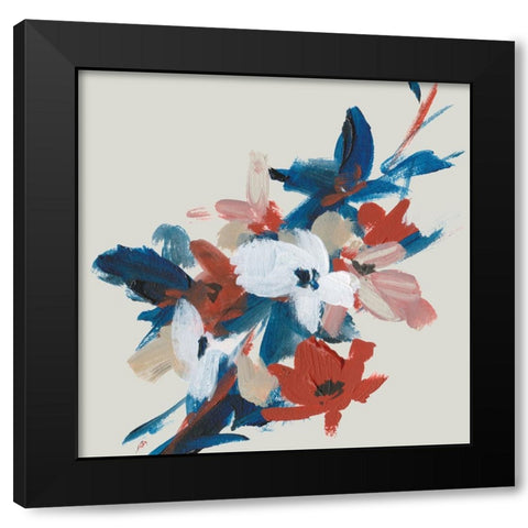 Indigo and Crimson Blooms III Black Modern Wood Framed Art Print by Wang, Melissa