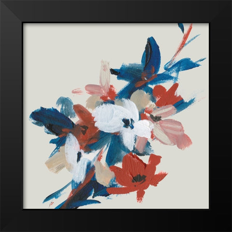 Indigo and Crimson Blooms III Black Modern Wood Framed Art Print by Wang, Melissa