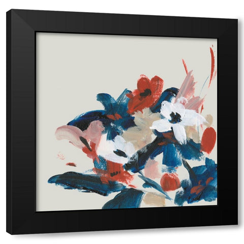 Indigo and Crimson Blooms IV Black Modern Wood Framed Art Print by Wang, Melissa