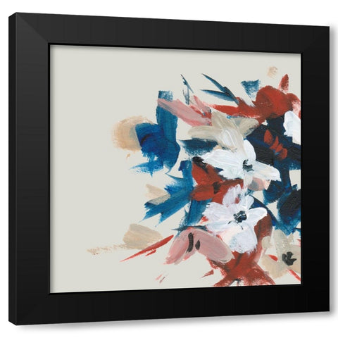 Indigo and Crimson Blooms VI Black Modern Wood Framed Art Print with Double Matting by Wang, Melissa