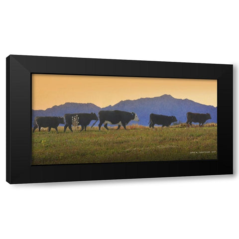 Five Cows in a Row Black Modern Wood Framed Art Print by Vest, Chris