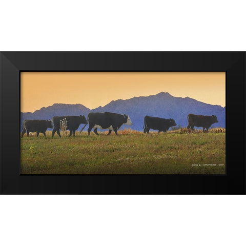 Five Cows in a Row Black Modern Wood Framed Art Print by Vest, Chris