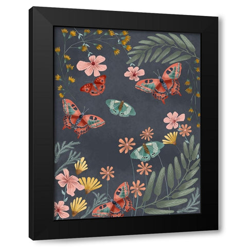Butterfly Night II Black Modern Wood Framed Art Print with Double Matting by Moore, Regina